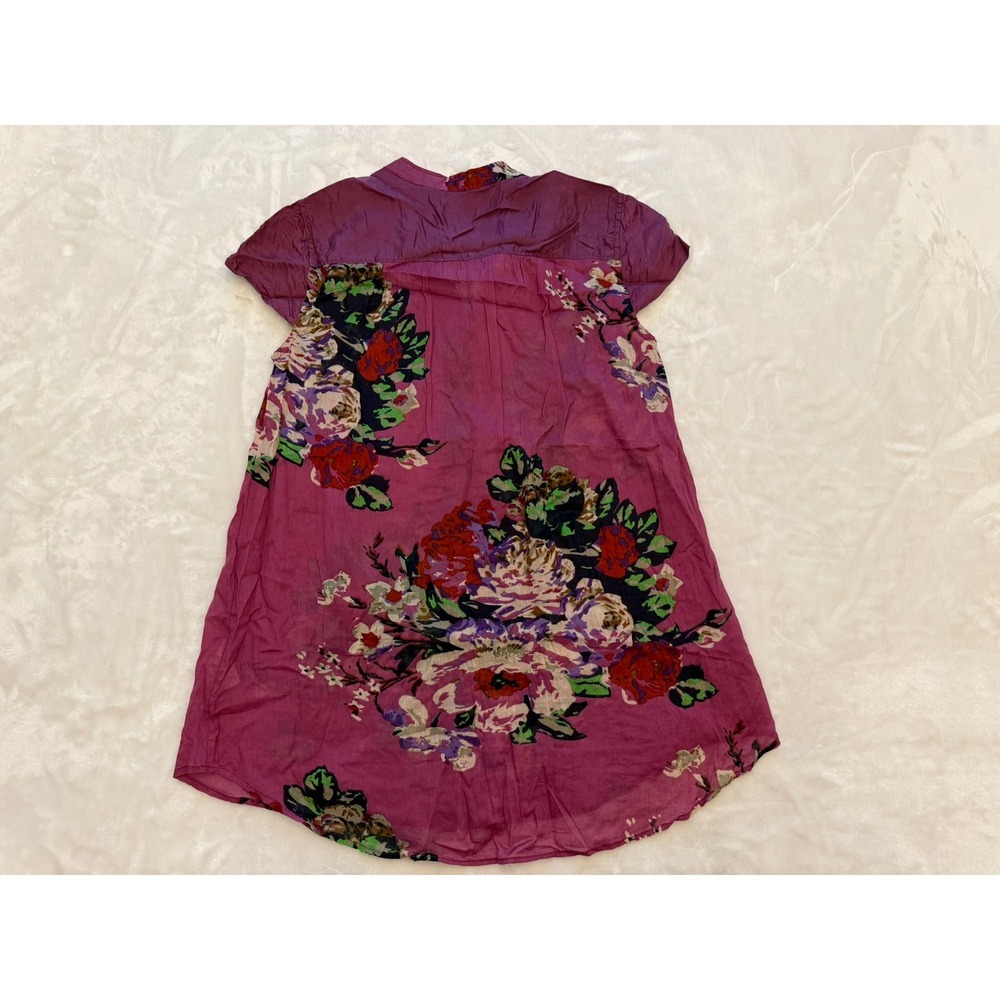 Soft Surroundings Floral Button Front Tunic Top Purple Silk Cotton Small 2AZ23